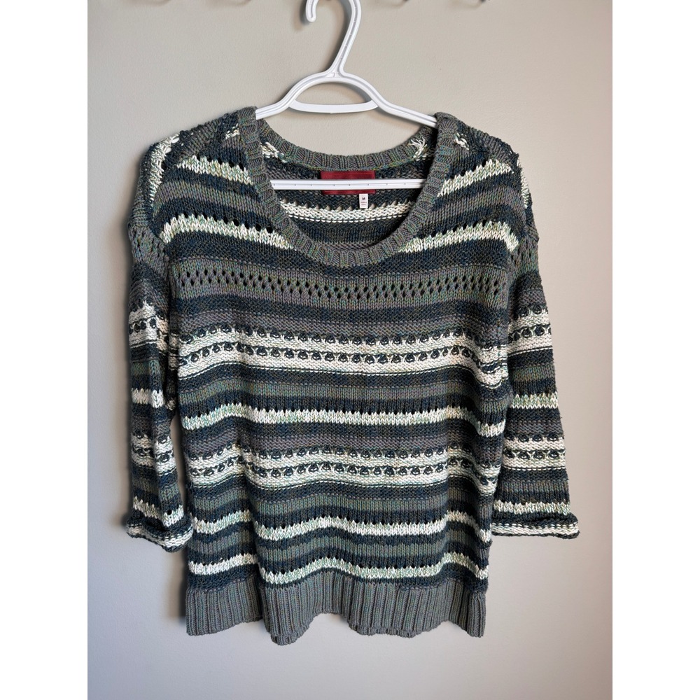 Left on Houston Womens Multicolor Striped Knit Sweater M Boho Casual Textured